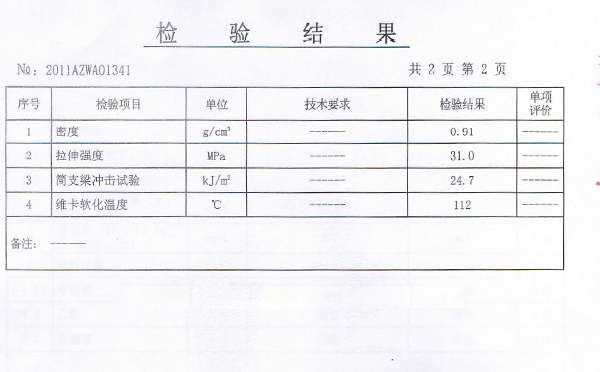 泛普-法拉PP板检验报告2